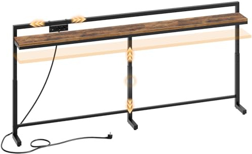 YATINEY 200 cm Konsolentisch mit Verstellbarer Höhe (70–90 cm), Langer schmaler Flurtisch mit verschiebbarer Steckdosenleiste (2AC, 1USB-A, 1USB-C), Langer Eingangstisch für Wohnzimmer, Schlafzimmer