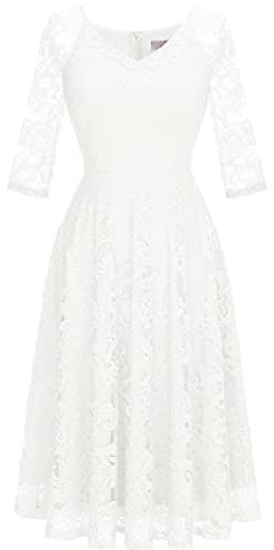 Dressystar Damen Elegant Spitzenkleid V-Ausschnitt Cocktailkleid Hochzeit Midi Abendkleider