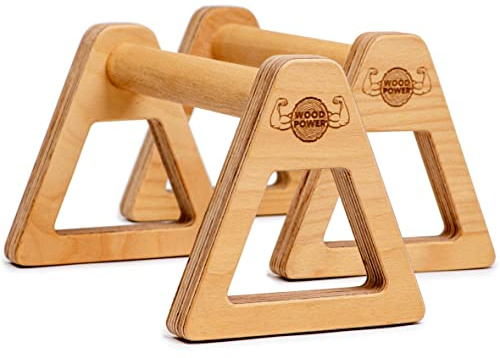 WOODPOWER® PowerBars Holz-Parallettes für Liegestütze, Liegestützgriffe Holz, Handstände, Yoga & Calisthenics, rutschfest, für Indoor & Outdoor, gelenkschonend, Körpergewichtstraining
