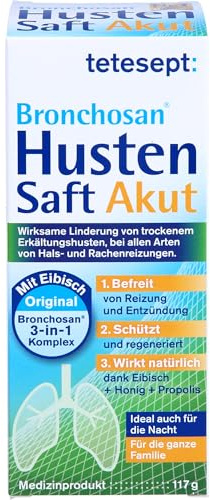 tetesept Bronchosan Husten Akut Saft – 1 x 117g – Erkältungsmittel bei trockenem Erkältungshusten – Wohltuend und beruhigend