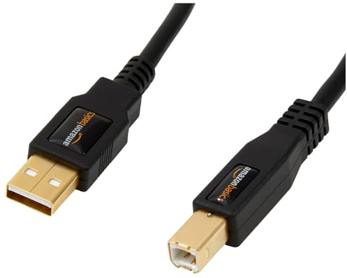 AmazonBasics USB-2.0-Kabel kompatible mit Drucker, Typ A auf Typ B, mit vergoldeten Anschlüssen, 3 m, Schwarz