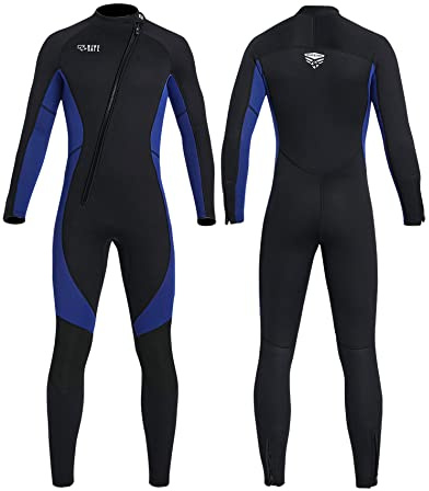 KREVZ 3mm Neoprenanzug Herren Damen Neopren Tauchanzüge Ganzkörper-Tauchanzüge, Frontreißverschluss Langarm Stretch Tauchhaut zum Schwimmen Schnorcheln Tauchen Surfen Wassersport