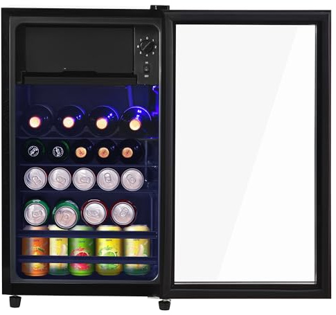 Merax 76L Kühlschrank einbaukühlschrank kühlschrank klein refrigerator Geräuscharmer Betrieb,Kompressorkühlsystem, energieeffizient,verstellbare Einlegeböden,blaue Innenbeleuchtung