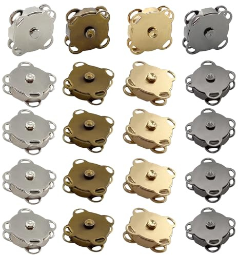 pangutheos 20 Stück Magnetverschluss Tasche, 14 mm Magnetknöpfe zum Annähen 4 Farben Metall Magnet Druckknopf mit Nählöchern für Taschen Kleidung Kunsthandwer
