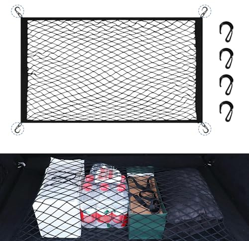 ROEOWENE Kofferraumnetz Auto 60x40cm Wohnmobil Gepäcknetz Auto mit 4 Haken Kofferraum Netz Elastisch Gepäckfixierung Trennnetz Aufbewahrungsnetz Erstreckt Sich auf 120x80cm Hält Lasten Fester