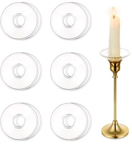 Hewory Gläser Kerzen Tropfenfänger für Stabkerzen 12er - Kerzenhalter Glas Tropfschutz für Spitz Tropfenfänger für Kerzen Glas Dekorative Kerzen Kommunion für Hochzeit Wohnzimmer, Klar Runde Felge