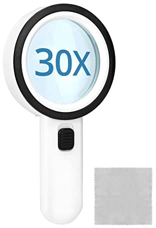 QWORK® Lupe mit 12 Led Licht, 30X Handlupe Leselupe, leselupe mit licht, für Lesen, Handwerk, Juwelier