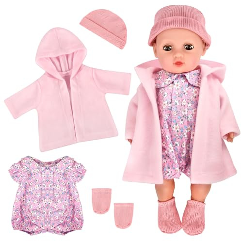 Puppenkleidung, Kleidung Outfits für Baby Puppen, Baby Puppe Kleidung, Puppenkleidung Set, Puppe Zubehör für 43-48 cm Puppen, Baby Langarm Bodys, Hut, Socken, Mantel