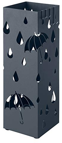 SONGMICS Regenschirmständer aus Metall, mit Haken, 15,5 x 15,5 x 49 cm | Quadratischer Schirmständer, Wasserauffangschale herausnehmbar, anthrazitgrau, PATSY Kollektion LUC049G01