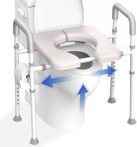 Agrish Toilettensitzerhöhung mit Armlehnen, Höhen- und Breitenverstellbar Toilettensitzerhöhung, WC Sitzerhöhung Toilettenaufsatz für Senioren, passend für jede Toilette, bis 182 kg Belastbarkeit
