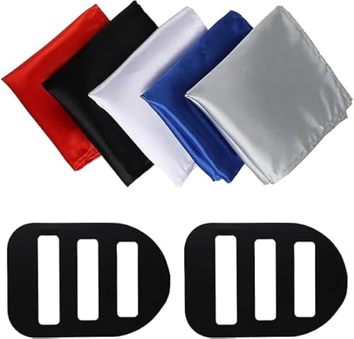 Einstecktuch Herren, 5 Stück Stofftaschentücher Polyester mit 2 Stück Einsteckclips Ideal für Anzug Accessoires, Einstecktuch Weiss Blau Rot Business Hochzeit Abendveranstaltungen