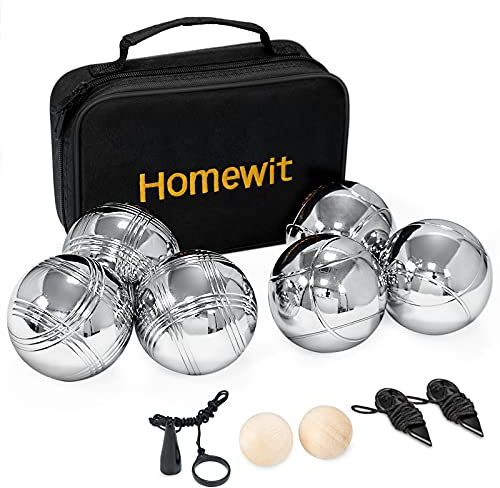 Homewit Boule Set mit 6 Metall Kugeln, Boccia & Petanque Spiel mit Tragetasche, Gartenspiel Outdoor für Erwachsene, Freizeitspiel für Strand, Camping & Park