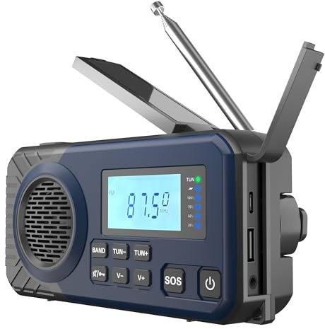Acta Berg Kurbelradio | Notfallradio mit Kurbel & 5000 mAh Akku | Solar Radio mit Weltempfänger | Handkurbel Blackout Notfallausrüstung | Als Taschenlampe & Ladegerät, AM/FM/SW, mit USB, Blau