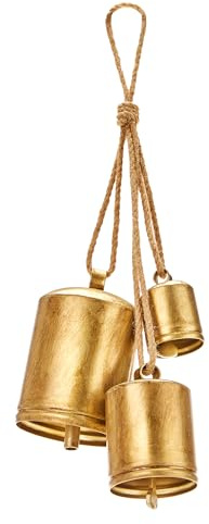 KPCB Weihnachtsglocke Vintage Shabby Bell Set, mit 3 Rustikalen Messingglocken als Weihnachten Deko, Weihnachts Glocken Gold zum Aufhängen über Kamin, Haustür oder Treppengeländer