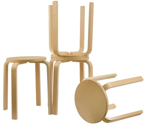 GREENSAPPIRE 4er Set Holz Esszimmerhocker, Stapelbare Sitzhocker aus Massivholz mit Rutschfesten Pads, Robuste Küchenstühle für Esszimmer, Bar, Klassenzimmer und Home-Bereich (Naturfarbe)