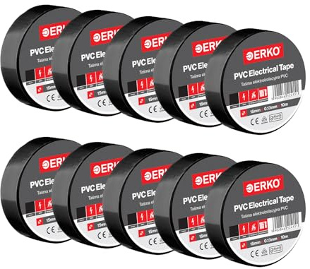 ERKO Isolierband Schwarz 15mm x 10m Set 10 Stück Hochflexibles PVC Elektroisolierband - Stark klebend, Chemiebeständig, Wasserfest - Professionelles Elektrikerband für Leitungen & Kabel bis 6kV