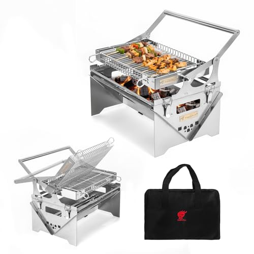 Holzkohlegrill Portable BBQ Grills Edelstahl Picknickgrill,360° drehbare Holzkohle grills Klappgrill Tragbarer, Abnehmbare Campinggrill für Picknick Garten Terrasse Camping Reisen