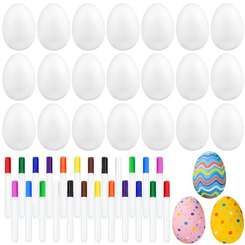 Morcheiong 12 Stück Weiße Plastik Eier Shakers Musikinstrumente, Ostereier Geschenke, Eier Maracas Schütteler für Kinder, DIY-Set mit 12 Stück Mehrfarbigen Stiften