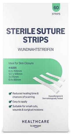 Healthcare By Amazon - Wundverschlussstreifen, hypoallergen, steril, 4 Größen, 60 Stück (Zuvor eine Marke von Amazon Basic Care, gleiches Produkt) - Die Verpackung kann variieren