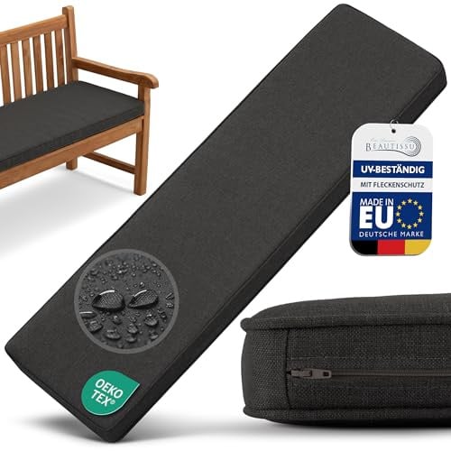 Beautissu Bankauflage Outdoor 100x40 cm Bankkissen Wetterfest - UV-Beständig Pflegeleicht Gartenbank Sitzkissen waschbar – 5cm dick Bankpolster Bezug abnehmbar Gartenmöbel Anthrazit – Calme BK