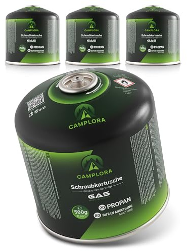 CAMPLORA 4x 500g Gaskartuschen mit Schraubventil, Propangas & Butangas, Schraubkartusche gaskartusche mit Gewinde für Campingkocher und Grill EN417 gaskartuschen schraubventil gasflasche gas kartusche