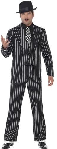 Smiffys, Herren Klassischer Gangsterboss Kostüm, Jacke, Krawatte, Weste mit Mock Hemd und Hose, Größe: L, 23042