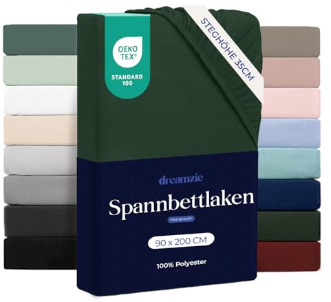 Dreamzie - Spannbettlaken 90x200cm | Mikrofaser Weich – Für Dicke Matratzen – Oeko-Tex | Komfort, Atmungsaktivität, Pflegeleicht – Grün