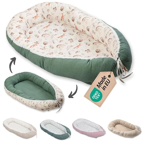 ULLENBOOM Babynest – OEKO-TEX Materialien, Made in EU – Babynestchen Neugeborene, Kuschelnest Baby, tragbares Reisebett, gepolstert & waschbar (55x95 cm)