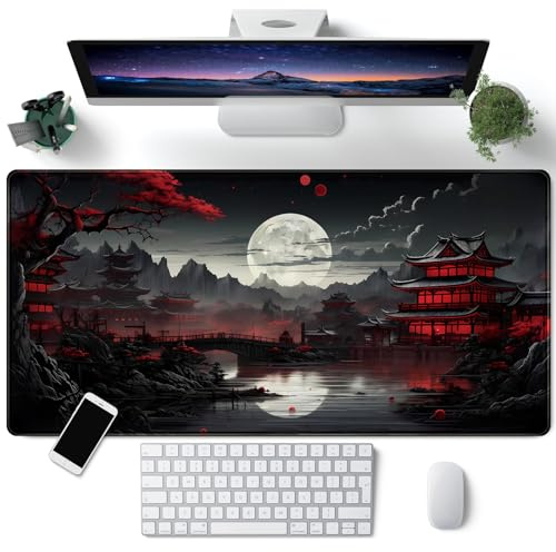 Großes Gaming-Mauspad XXL 900 x 400 mm Gamer Mouse Pad mit Nähten an den Rändern – unter der Schreibtischunterlage – Zubehör für Büro, Unterseite aus rutschfestem Gummi Xin (Oberfläche, 900x400mm)