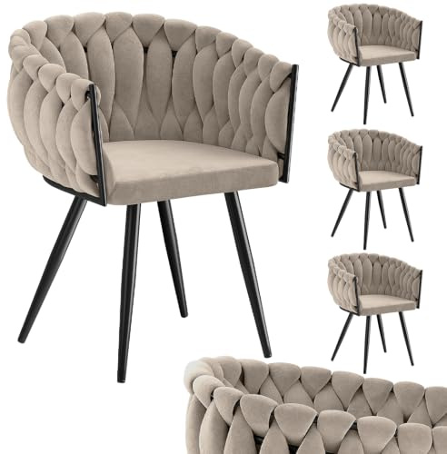 skølm Sudri Esszimmerstühle Macchiato 4er Set, Samtbezug, Metallgestell | Esszimmermöbel, Küchenstuhl höhenverstellbar, Armlehnstuhl, Schalenstuhl bis 120 kg, für Esszimmer & Küche, 54x58x76 cm