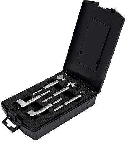 STIER hochwertiger Forstnerbohrer Set, 5-teilig in praktischer Kassette, Bohrergrößen: 15, 20, 25, 30, 35 mm mit 10 mm Schaft, geeignet für Hart- & Weichholz