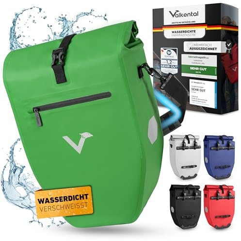 Valkental® Große & wasserdichte Gepäckträgertasche - Fahrradtasche für Gepäckträger mit großen Reflektoren [Abschließbar] Bombenfester Sitz - Mehrfach ausgezeichnet - Gefertigt für Langlebigkeit