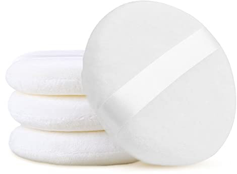 TSHAOUN 4 Pcs Baumwollpuderquaste rund, groß, mit Riemen-Make-up, lose Puderquaste für Gesicht, Körper, Kosmetik Make-up Schwamm Puderquaste Wet und Dry, Babypuder Puder (4 Pcs)