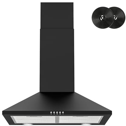 FIREGAS Wandhaube Dunstabzugshaube 60 cm, 352 m³/h, DC-Motor,Schwarz | 3 Gebläsestufen, Umluft/Abluft möglich, LED Beleuchtung, 2 Fettfilter, Bürstenloser DC-Motor