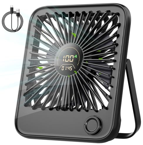 Dealswin Tischventilator Sehr Leise Stufenlos 1-100 Regler mit LED-Anzeige Mini Ventilator Klein Portable Fan 3600mAh Akku USB Ventilator für Schlafen, Büro, Heim, Im Freien, Küche, Reisen (Grey)