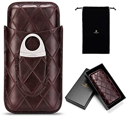 CIGARLOONG Zigarrenetui, Leder, Reise-Humidor für 3 Röhren, mit Zigarrenschneider