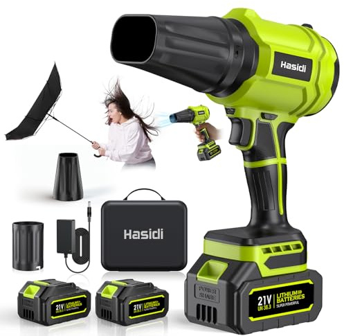 Akku-Laubbläser Kabellos - 900.000 U/min Leistungsstarkes Laubgebläse - Tragbares Luftgebläse mit 2 Akkus & Ladegerät - Leise Handgebläse für Garten, Auto, Terrasse & Outdoor, Leuchtendes Grün