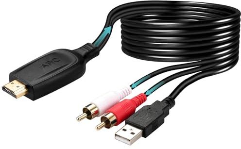 UNSTINCER HDMI Extractor ARC auf Cinch RCA Audio Konverter CEC, Kabel 110cm | 192kHz 24Bit Digital Analog Wandler für TV zu Lautsprecher Soundbar, DAC Adapter mit USB Powered, Unterstützt PCM 2.0 Stereo