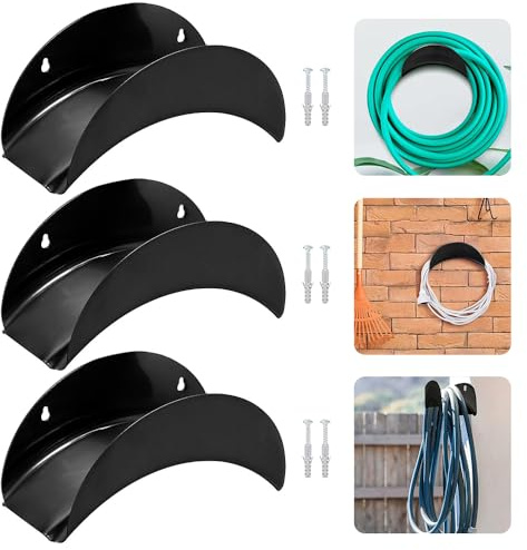 MEISHANG Schlauchhalter Wand,3 Stück Gartenschlauchhalter,Gartenschlauch Halterung 28 x 13 x 13 cm,Schlauch Aufhänger aus Metall,mit 6 Schrauben und 6 Dehnbolzen,für Schlauchaufhängung (Schwarz)