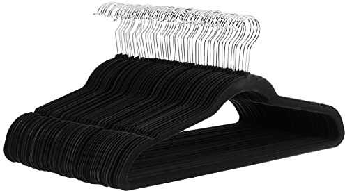 Amazon Basics Schmale und rutschfeste Kleiderbügel für Hemden/Anzug/Kostüm, 50er-Pack, Schwarz