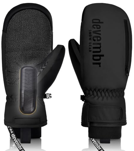 devembr Skifäustlinge mit Handgelenkschutz und Untermanschetten-Design, Snowboardfäustlinge Touchscreen, Schwarz, L