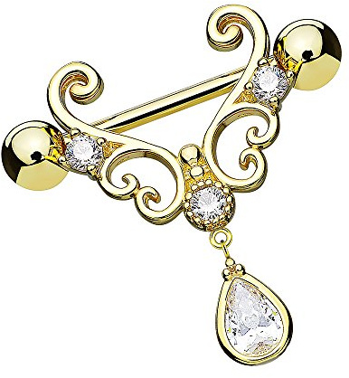 Piersando Brustwarzen Piercing Intimpiercing Schild Tribal mit Tropfen Kristall
