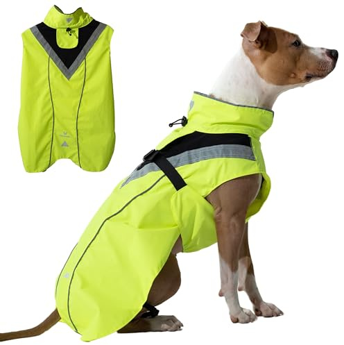 DOGOPAL Regenmantel Hund wasserdicht für kleine & große Hunde - Gelber Hunderegenmantel mit Reflektorstreifen - Wasserdichter Hundemantel, Regenschutz & Regenjacke (Gelb, L)