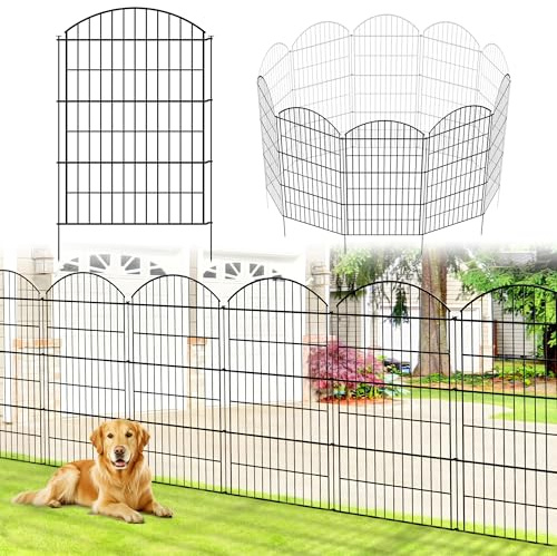Thealyn Metall Gartenzaun, Dekorative Bordüre, Kein Graben, Rostfreie Tierbarriere für Blumenbeet, Hunde (Schwarz, 101cm H x 71cm B, 5 Paneele, Gesamtlänge 3,5m)