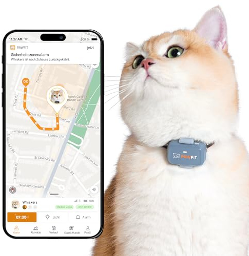 Pawfit Lite für Katzen 4G GPS-Tracker | Ultrakompakt <18g | Echtzeit-Tracking & Aktivität | Standortverlauf | Sicherheits-Halsband inkl. | Fliedergrau