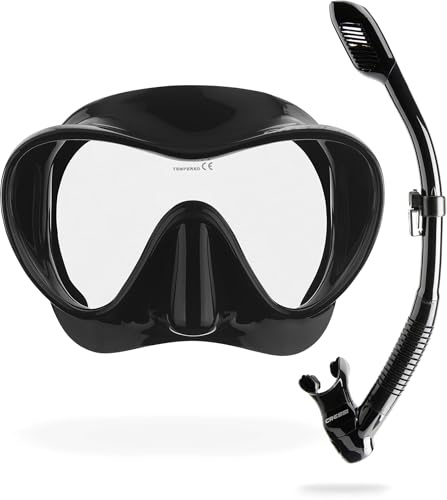 Cressi Rahmenlose Tauchmaske F1 - Beschlagfreie Glaslinse, Taucherbrille - Ergonomischer Silikonrand, Schnorchelmaske - Dry-Schnorchel & Schnorchelset - Schwarz - Combo Set