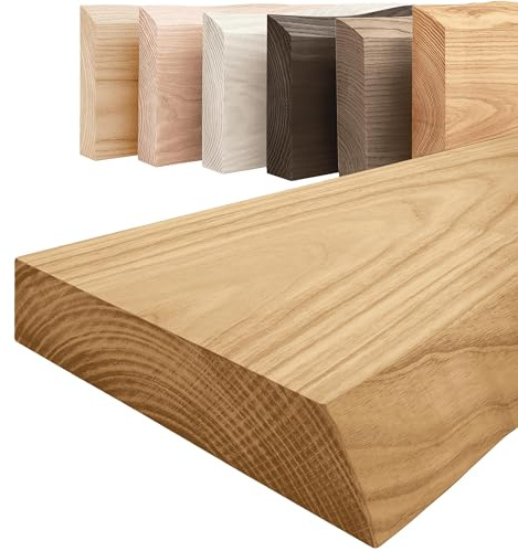 LAMO Manufaktur Regal Holz massiv ohne Befestigung | Wand Regal 60cm breit für Badezimmer, Flur, Küche | Farbe: Rustikal, Kante: natürlich | Massivholz, modernes Design, Schwebeeffekt