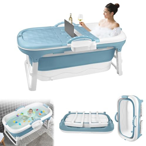 XINZI Faltbare Badewanne für Erwachsene 118x62x52 cm, Klappbar Mit Abdeckung, Massagerollen & Seifenkorb - Mobil für Kleine Badezimmer und SPA