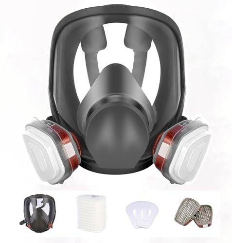 Atemschutzmaske Vollmaske mit 6001 Filter, Staubmasken Atemschutz Feinstaub,Lackiermaske für Gase Dämpfe,Epoxidharz,Spritzlackieren, Chemikalien, Schleifen, Bauarbeiten,Industrie, Landwirtschaft