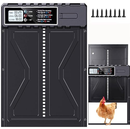 Automatische Hühnerklappe XL mit Timer & LCD-Display - Elektrische Hühnertür aus Aluminium mit intelligentem Einklemmschutz,Wasserdicht, Batteriebetrieben, Hühnertor für Hühnerstall & Geflügel